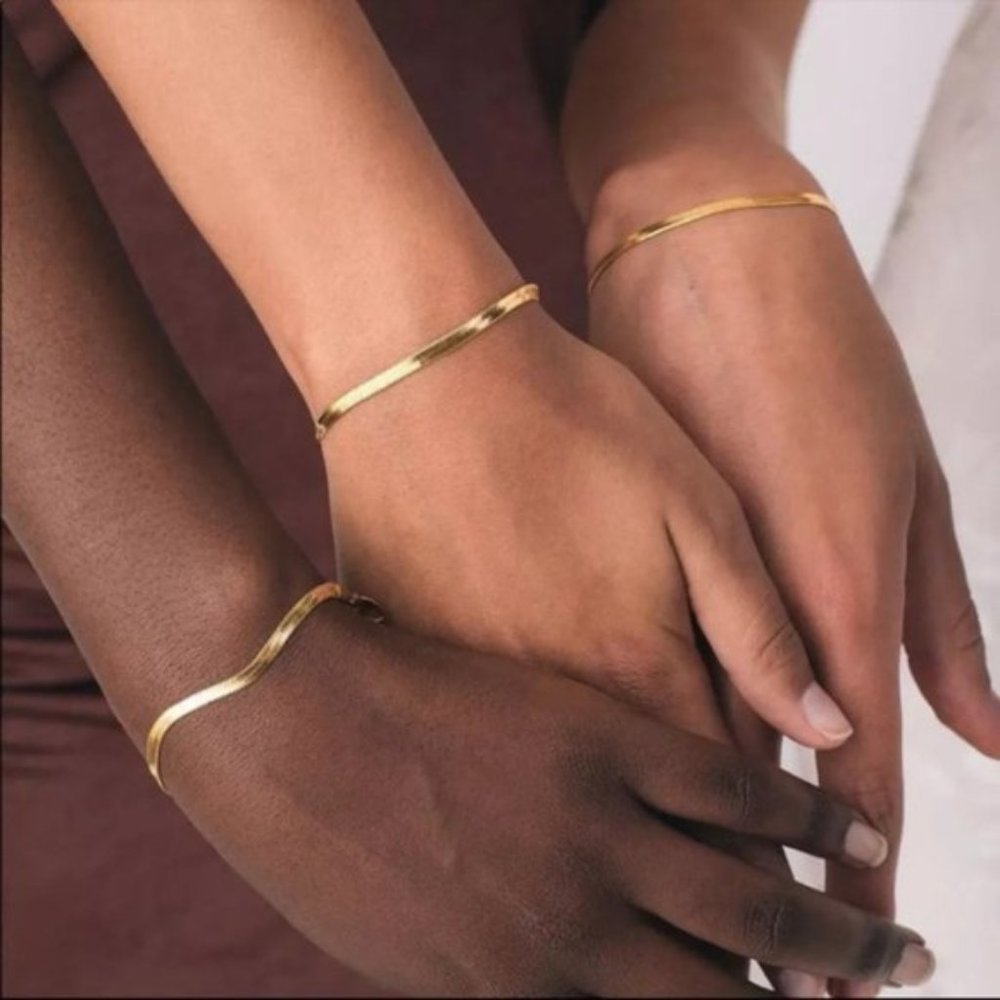 18K GOLD plated FLAT HERRINGBONE SNAKE BRACELET